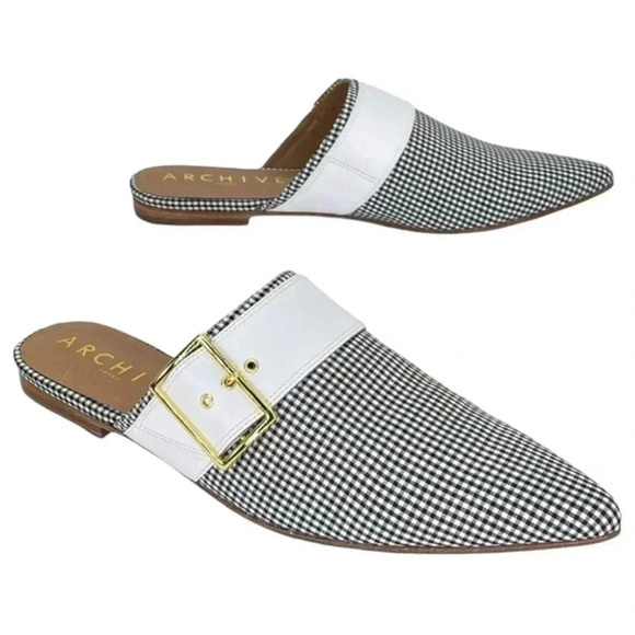 Archive Bond Gingham Checkered Fabric Womens Flat Mules Size 7.5M - Picture 14 of 16